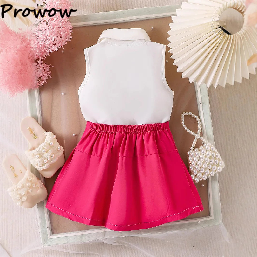 Rosette Ruffle Top & Pleated Skirt Set for Baby Girls
