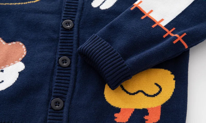 Unisex Kids Cotton Knit Cardigan Sweater (2–8 Years) – Button-Front V-Neck, Playful Prints