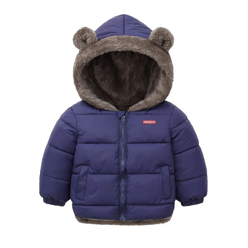 Plush-Lined Bear Hood Winter Jacket for Kids
