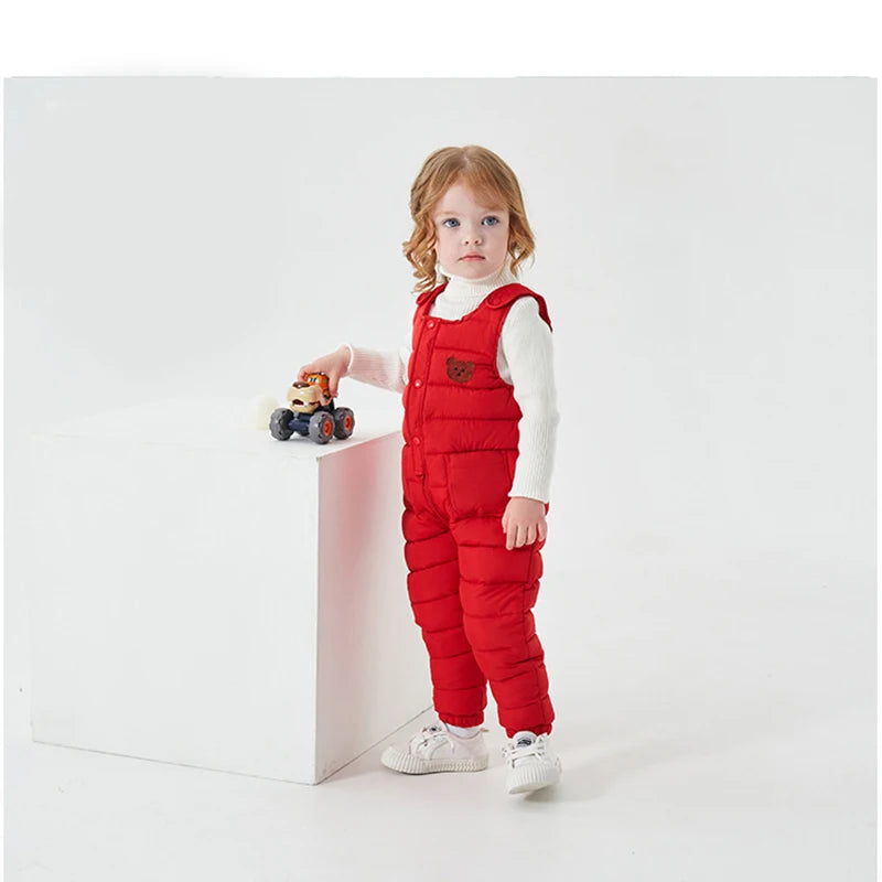 Quilted Puffer Overalls with Bear Patch for Toddlers & Kids