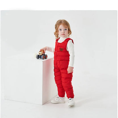 Quilted Puffer Overalls with Bear Patch for Toddlers & Kids