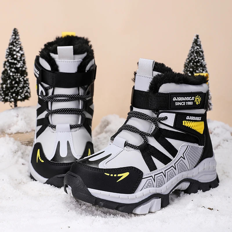 Sporty High-Top Plush-Lined Winter Boots for Boys