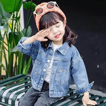 Scalloped & Lace-Collar Denim Jacket for Girls
