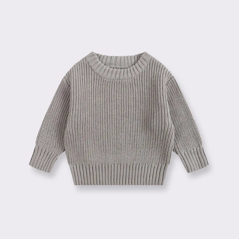 Chunky Ribbed Crewneck Cotton Sweater for Babies & Kids