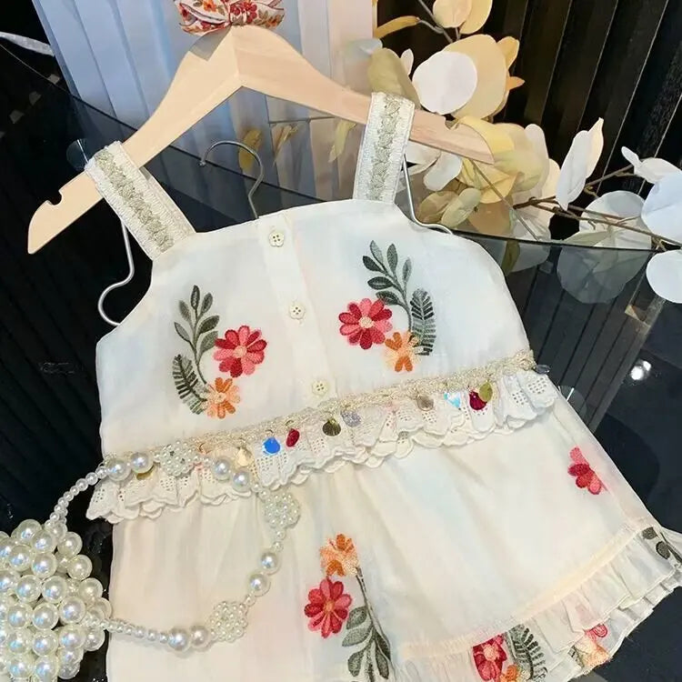 Embroidered Garden Girls’ Cami & Ruffle Shorts Set
