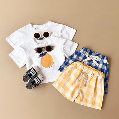 Lemon Tee & Gingham Shorts Two-Piece Set