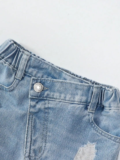 Distressed Denim Vest & Skirt Set for Girls | Trendy Two-Piece Outfit for Kids