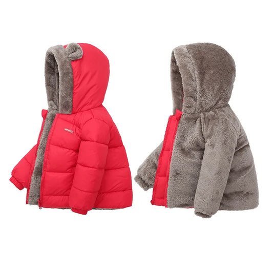 Plush-Lined Bear Hood Winter Jacket for Kids