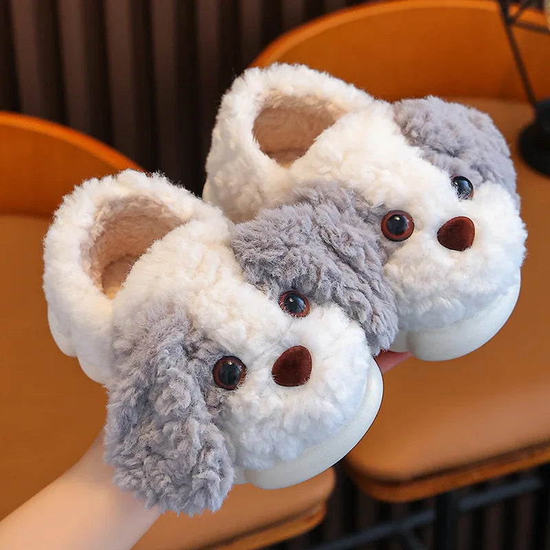 Plush Puppy Indoor Slippers for Toddlers & Kids – Warm, Non-Slip House Shoes