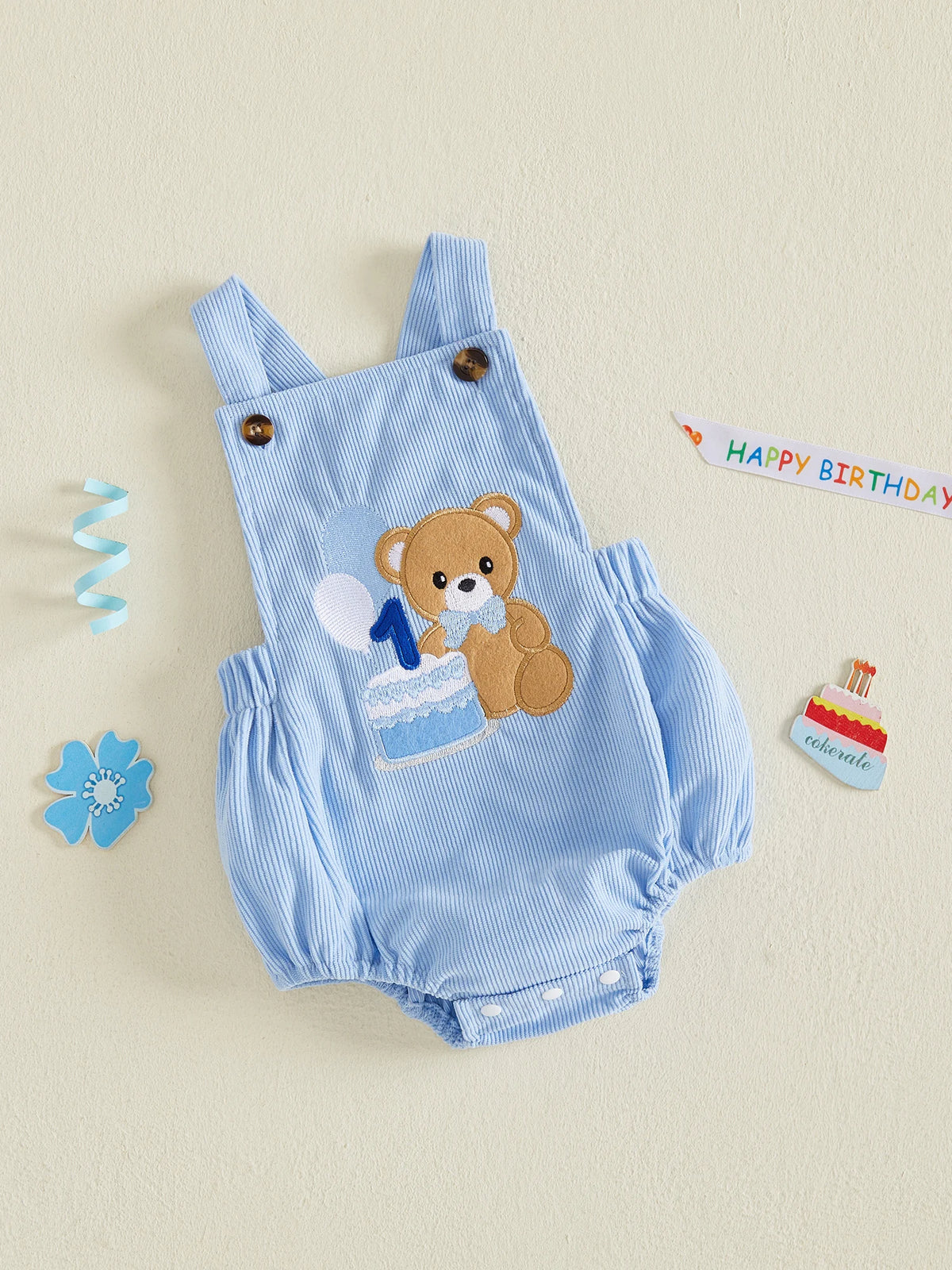 Citgeett Summer Infant Baby Boys Birthday Outfit Cute Bear Cake Embroidery Bodysuit Overalls Clothes