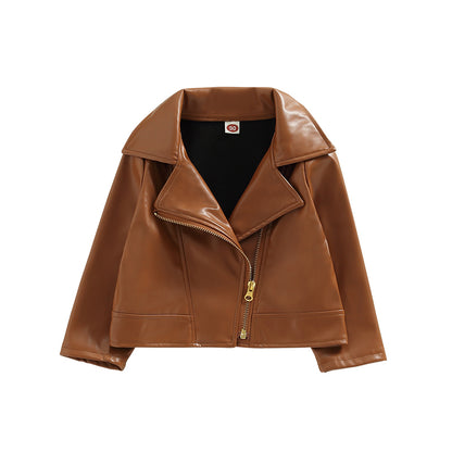 Classic Moto Kids’ Faux Leather Jacket with Gold-Tone Zip