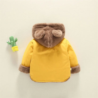 Bear-Ear Plush Lined Hooded Coat for Toddlers