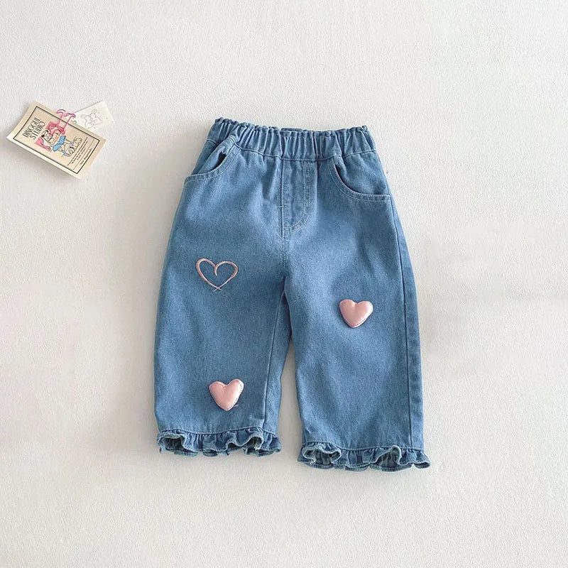 Heart Patch Ruffle Denim Pants & Bunny Top Separates