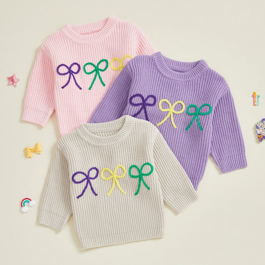 Embroidered Bow Knit Sweater for babies, Toddlers & Little Kids
