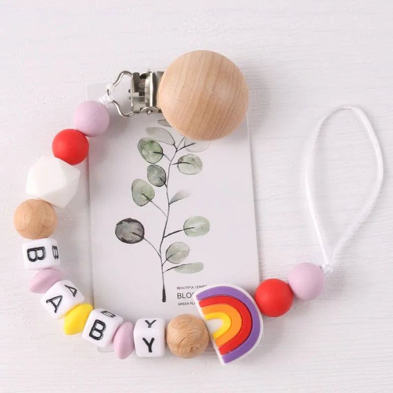 Rainbow & BABY Beaded Pacifier Clip for Infants