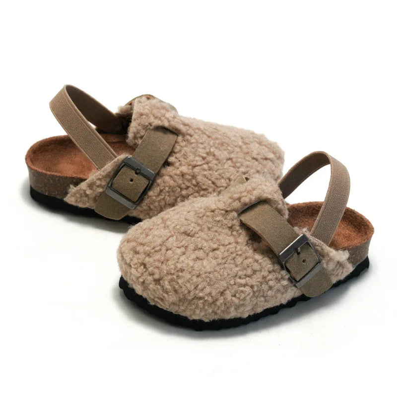 Teddy Fleece Buckle Clog Slippers for Kids