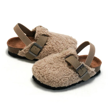 Teddy Fleece Buckle Clog Slippers for Kids