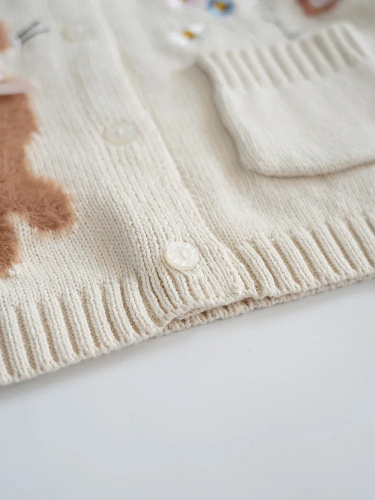 Baby & Toddler Girls Cotton Knit Cardigan (2–6 Years) – Button-Front Sweater with Duck Embroidery