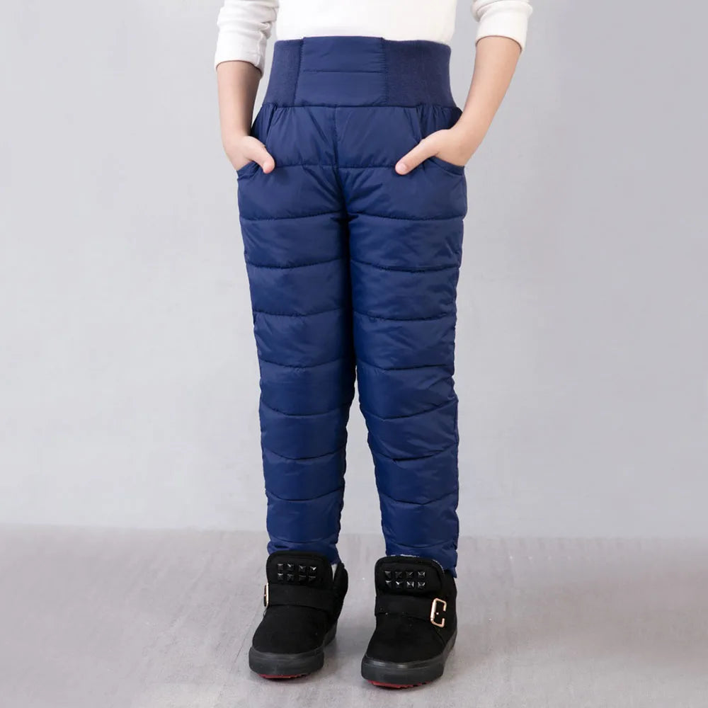 Kids High-Waist Winter Puffer Pants – Warm Waterproof Snow & Ski Trousers (Unisex)