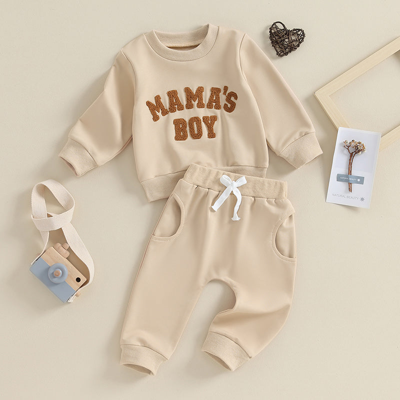 “Mama’s Boy” Baby Sweatshirt & Jogger Set – Cozy Two-Piece Outfit (0–3 Years)