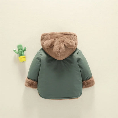 Bear-Ear Plush Lined Hooded Coat for Toddlers