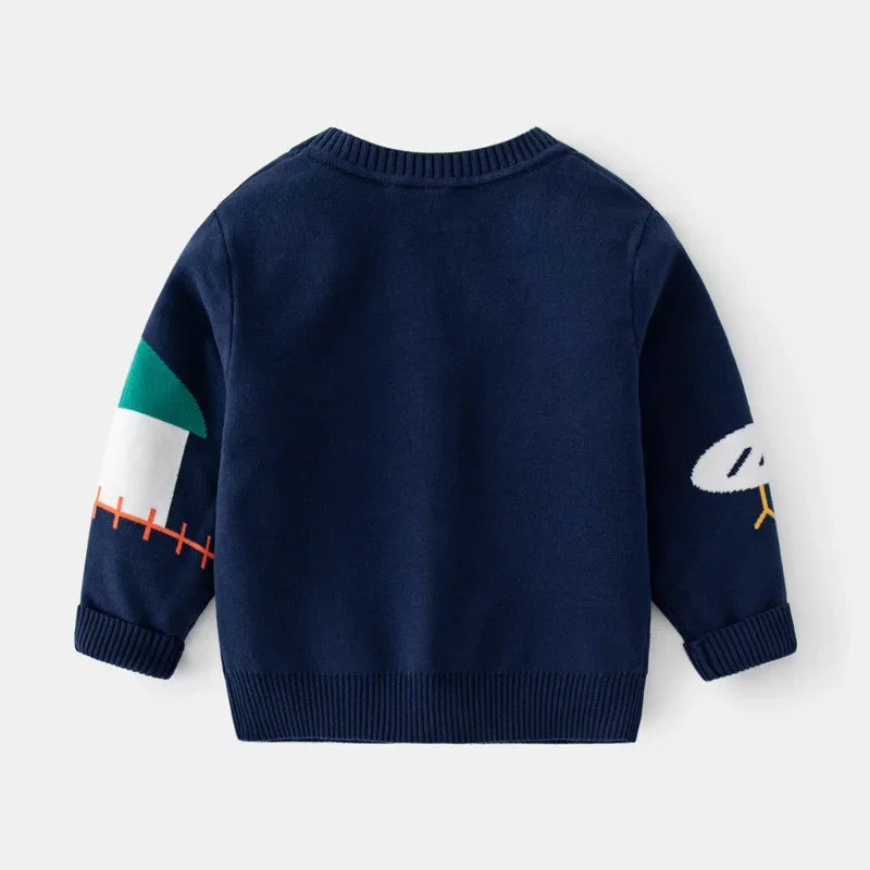 Unisex Kids Cotton Knit Cardigan Sweater (2–8 Years) – Button-Front V-Neck, Playful Prints