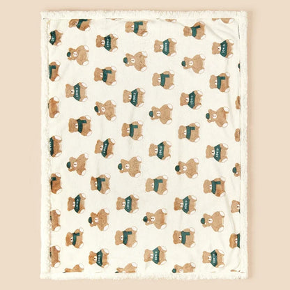 Teddy Bear & Bunny Print Sherpa Fleece Baby Blanket