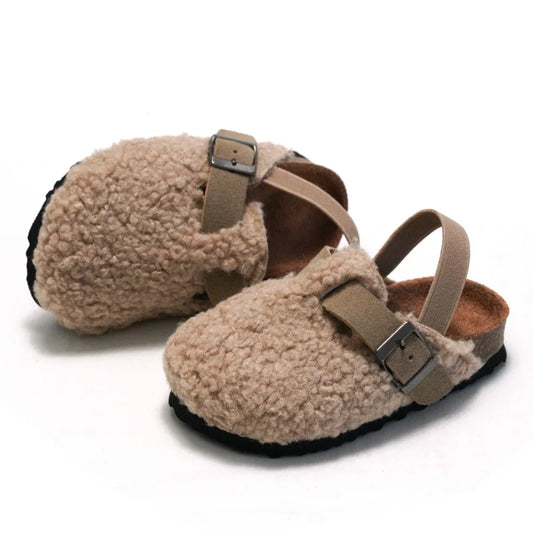 Teddy Fleece Buckle Clog Slippers for Kids