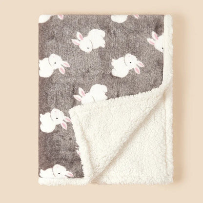 Teddy Bear & Bunny Print Sherpa Fleece Baby Blanket