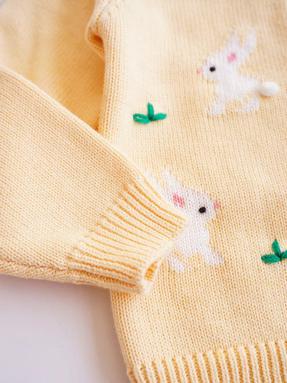 Baby & Toddler Girls Cotton Knit Cardigan (2–6 Years) – Button-Front Sweater with Duck Embroidery