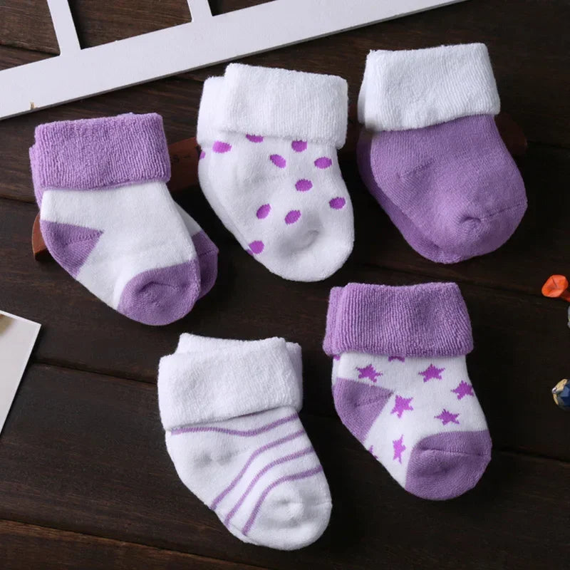 Cozy Fold-Over Cuff Baby Socks – 5-Pack