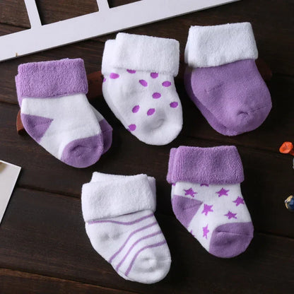 Cozy Fold-Over Cuff Baby Socks – 5-Pack