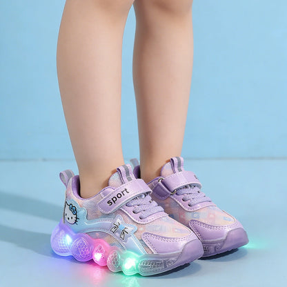 Girls Cartoon LED Light Sneakers in PU Leather