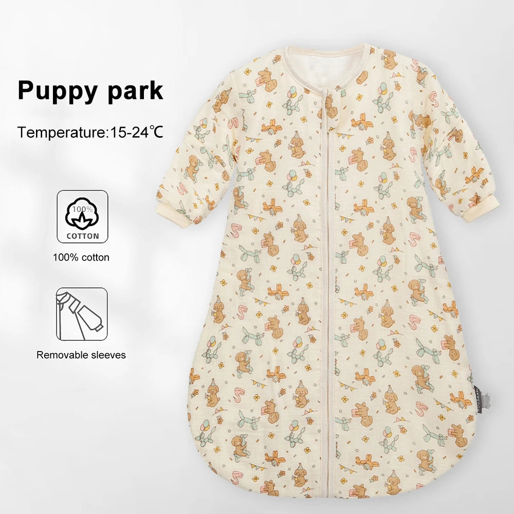Cartoon Print Cotton Baby Sleep Sack with Removable Sleeves