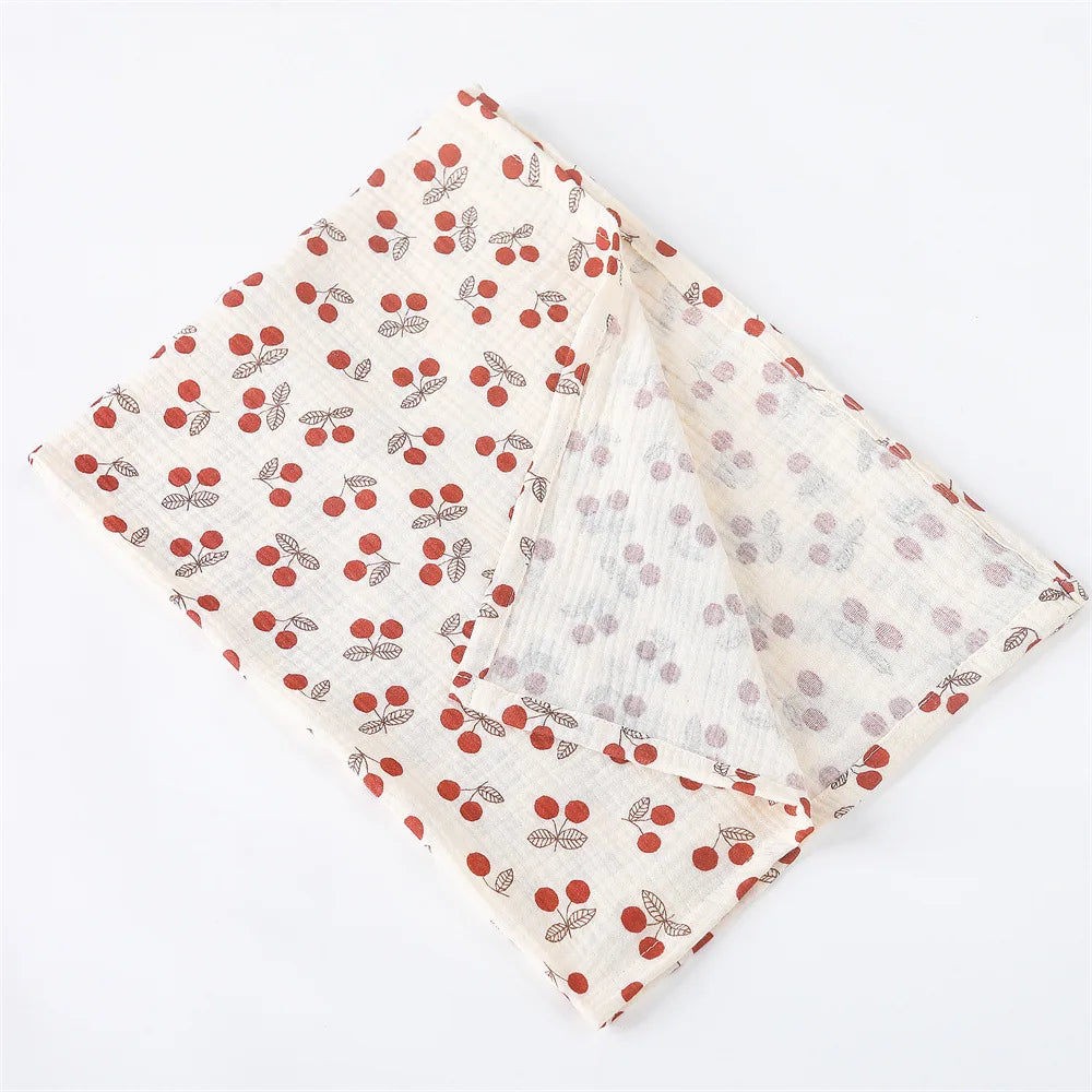 Vintage Floral & Fruit Print Cotton Muslin Baby Blanket