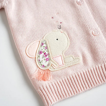 Baby & Toddler Girls Cotton Knit Cardigan (2–6 Years) – Button-Front Sweater with Duck Embroidery