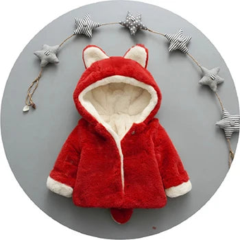 Animal Ear Plush Hooded Winter Coat for Girls