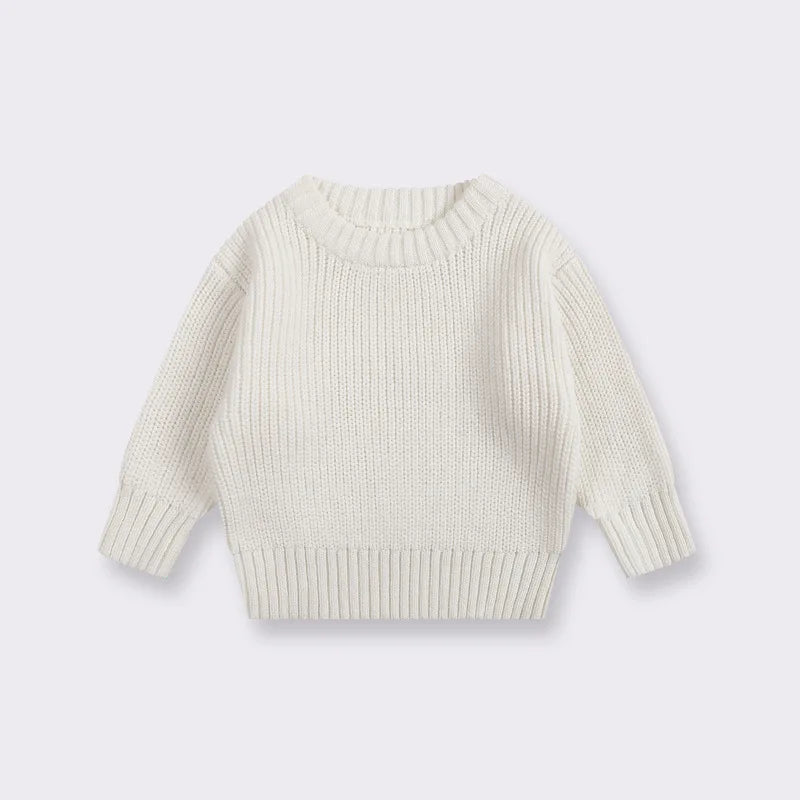 Chunky Ribbed Crewneck Cotton Sweater for Babies & Kids