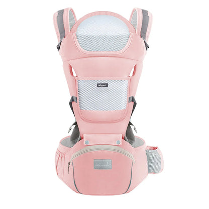 Breathable Mesh Baby Carrier with Hip Seat & Storage Pockets