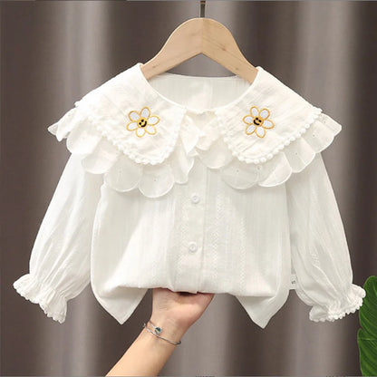 Embroidered Floral Peter Pan Collar Blouse for Baby Girls