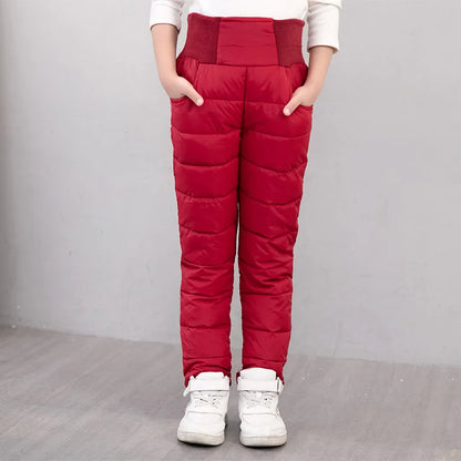 Kids High-Waist Winter Puffer Pants – Warm Waterproof Snow & Ski Trousers (Unisex)