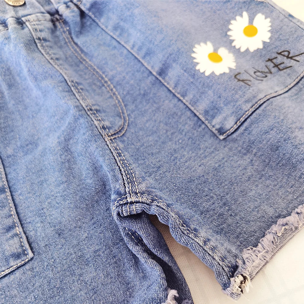 Daisy Patch Pocket Denim Shorts for Girls