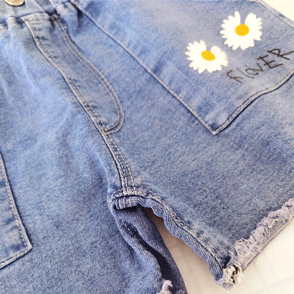 Daisy Patch Pocket Denim Shorts for Girls