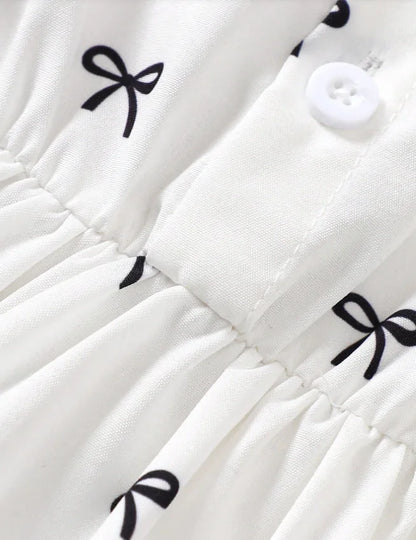 Bow-Print Tiered Dress & Cropped Denim-Look Vest Set for Baby Girls