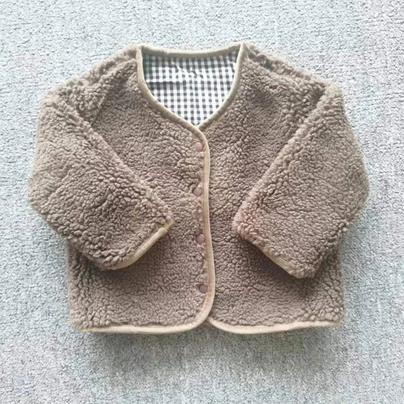 Reversible Teddy Fleece & Gingham Jacket for Kids