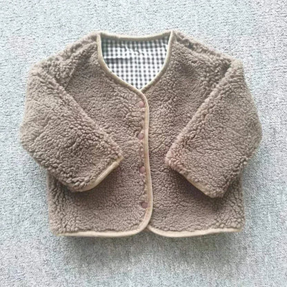 Reversible Teddy Fleece & Gingham Jacket for Kids
