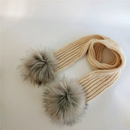 Double Pom Knit Beanie & Scarf Set with Bow