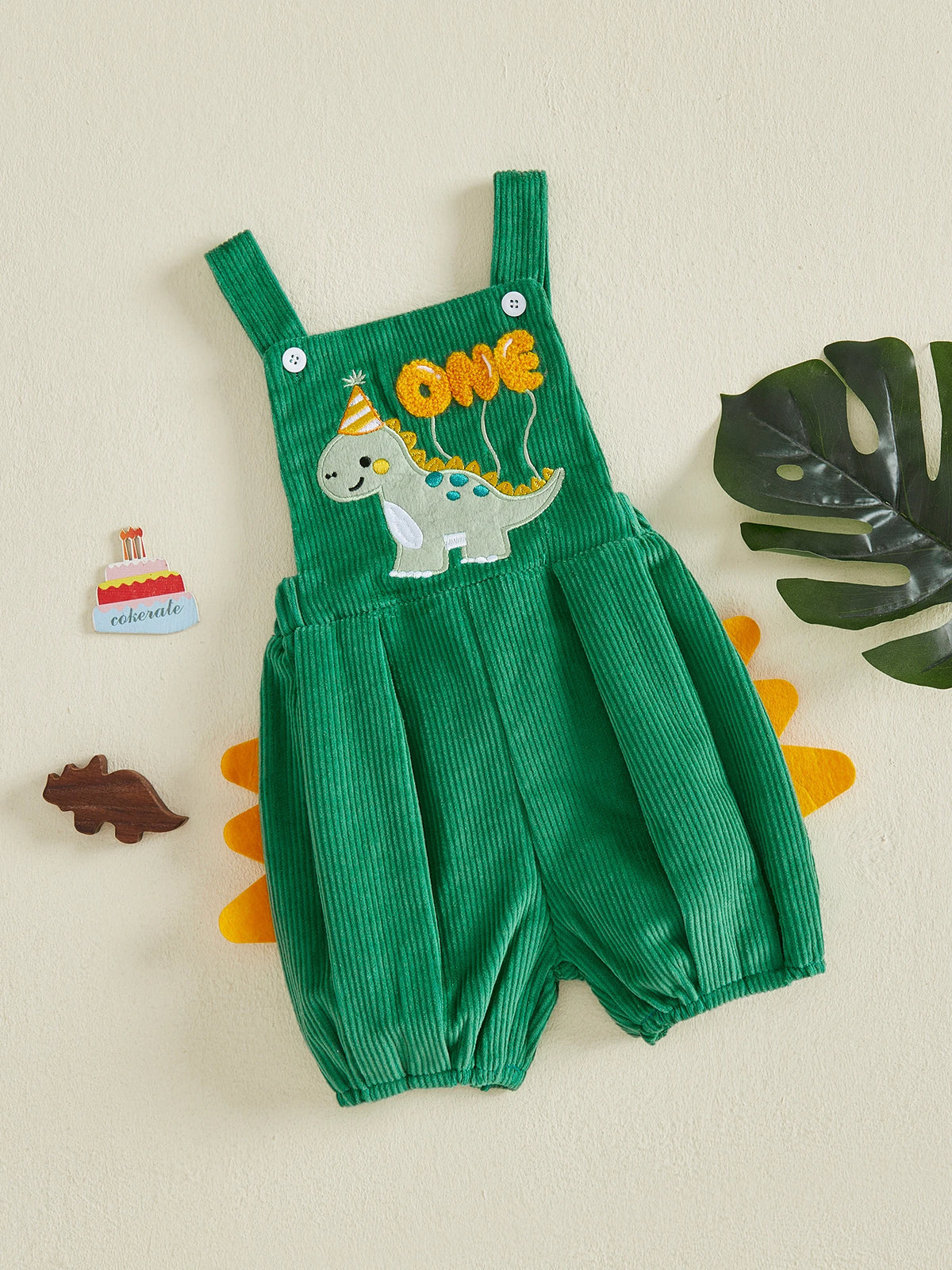 First Birthday Dino Corduroy Bubble Overall Romper for Baby Boys