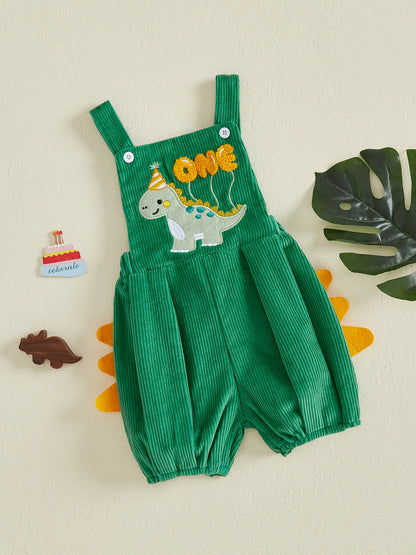 First Birthday Dino Corduroy Bubble Overall Romper for Baby Boys