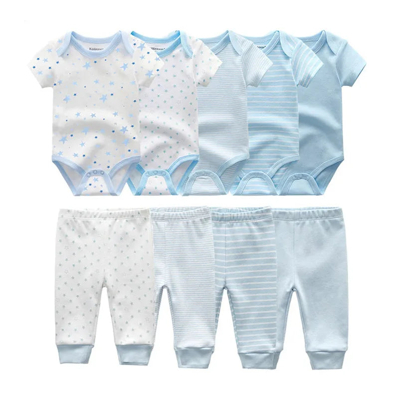 9-Piece Baby Bodysuit & Pants Set – Newborn Essentials for Boys & Girls